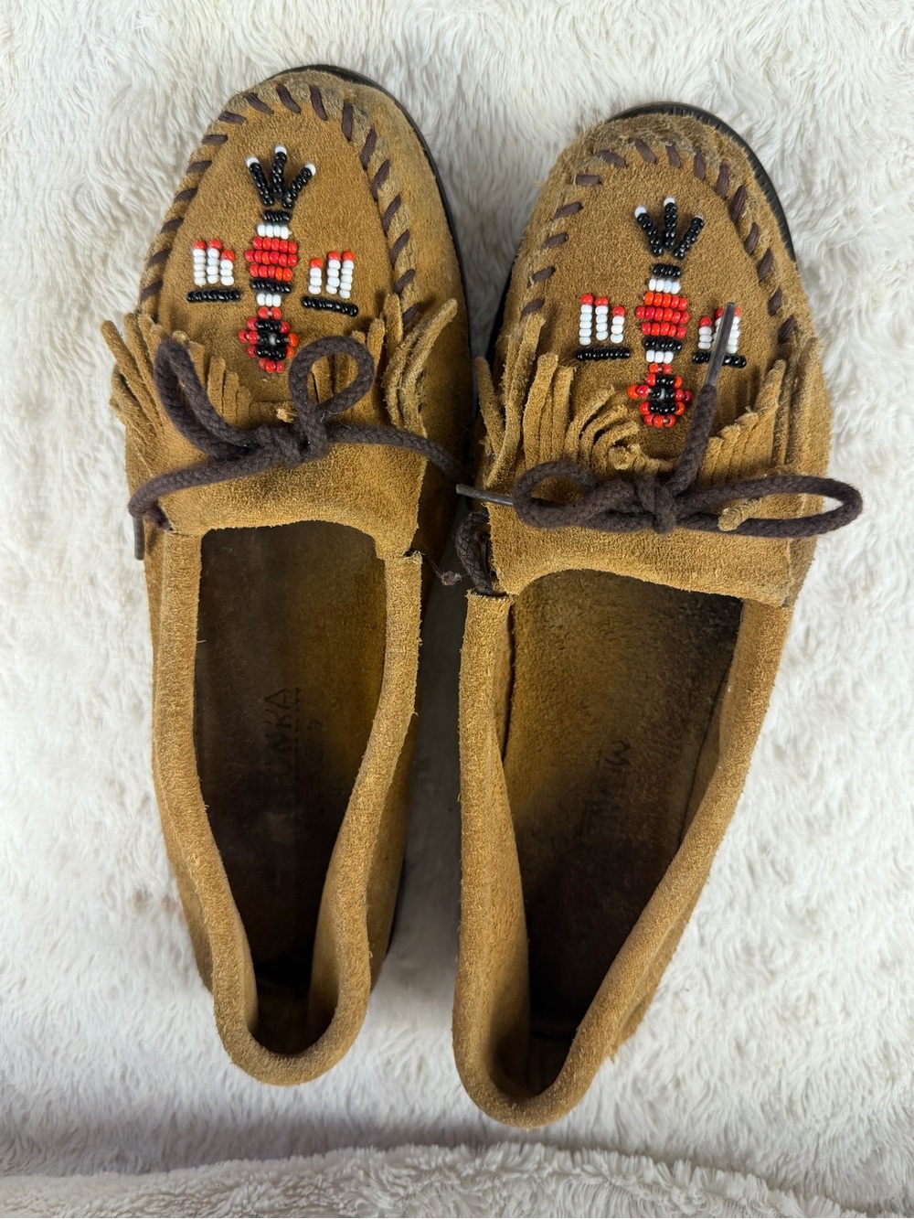 Minnetonka Beaded Suede Moccasin Men's Casual Shoes Brown US 7